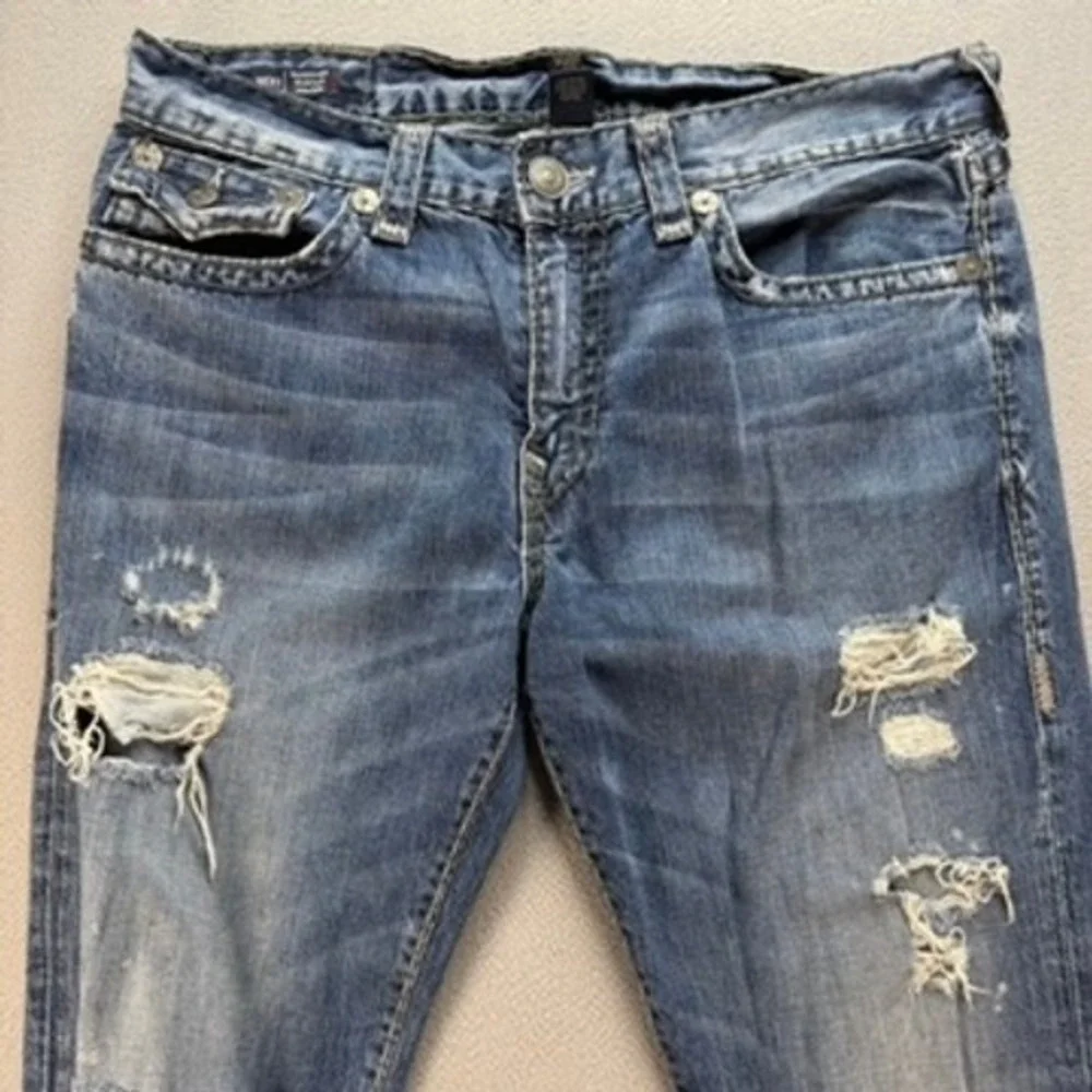 True Religion Jeans Mens 36 Blue Ricky Relaxed Straight Distressed‎ Denim USA